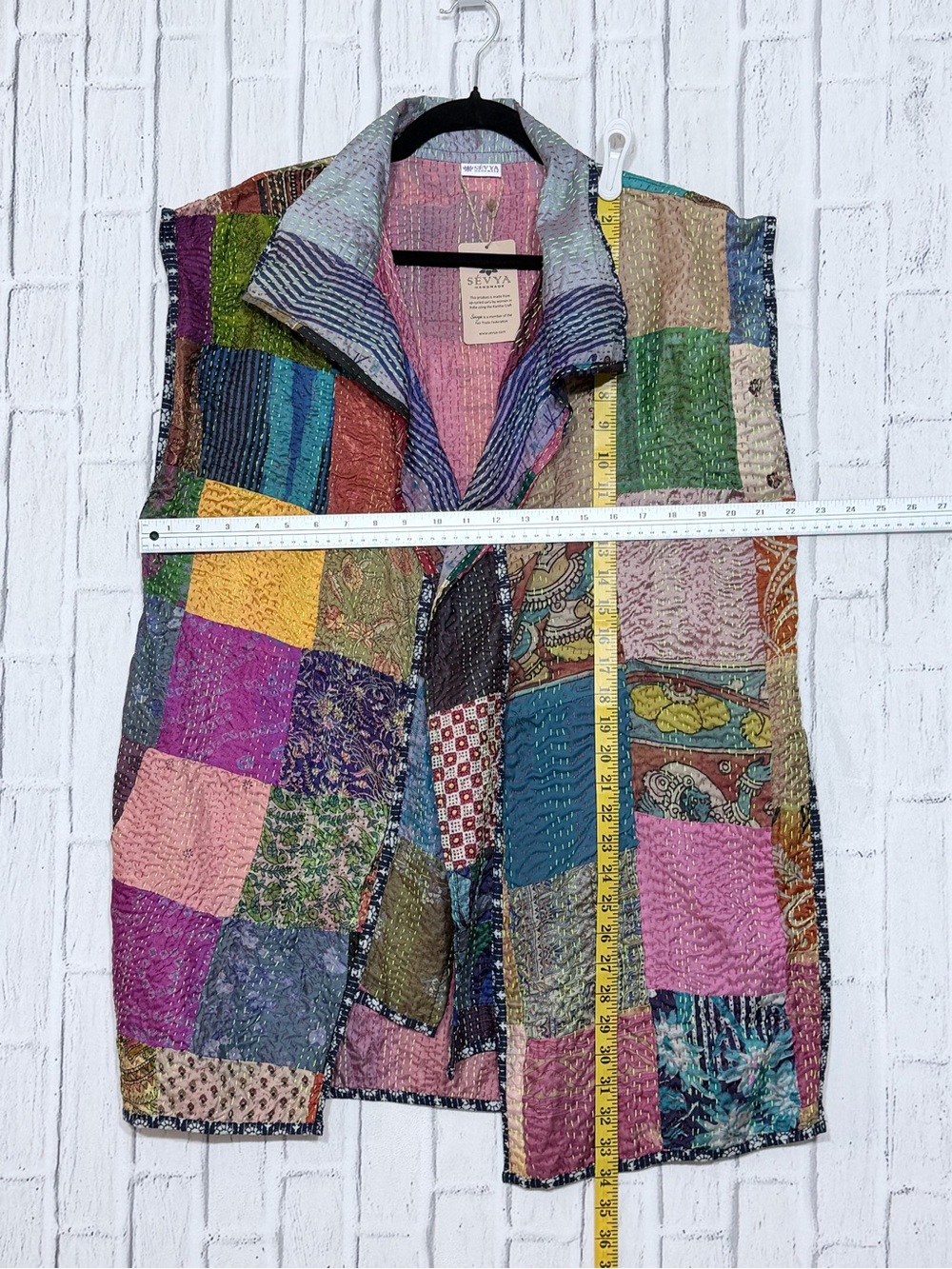 🌸 SéVya Handmade Silk Kantha Patchwork Long Vest NWT One Size - Picture 3 of 6